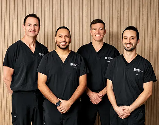 Dr. Jackson, Dr. Gater, Dr. Mokhtari, and Dr. Kang at Huronia Oral Surgery Group